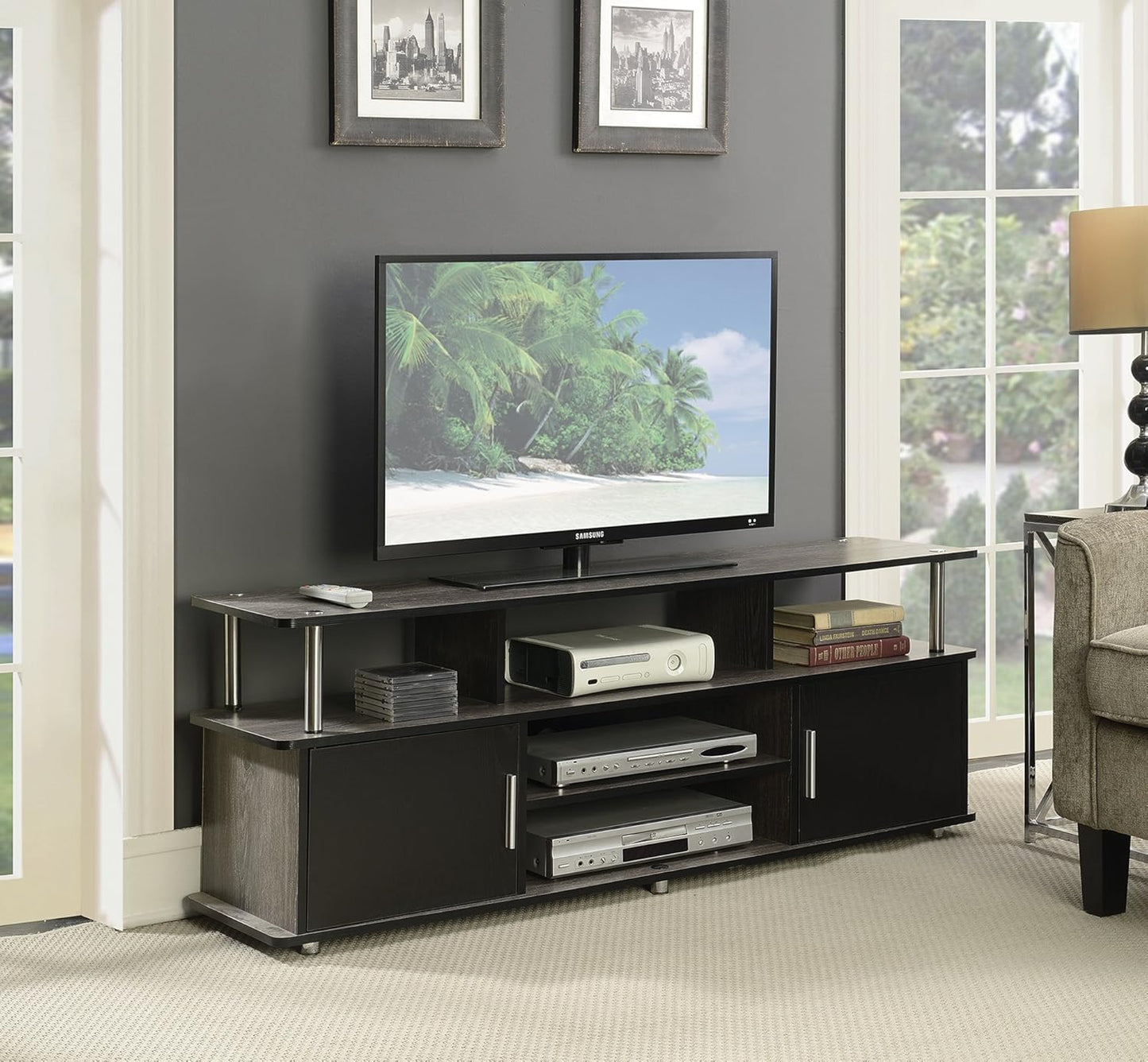 Designs2Go 60" Monterey TV Stand, Weathered Gray / Black