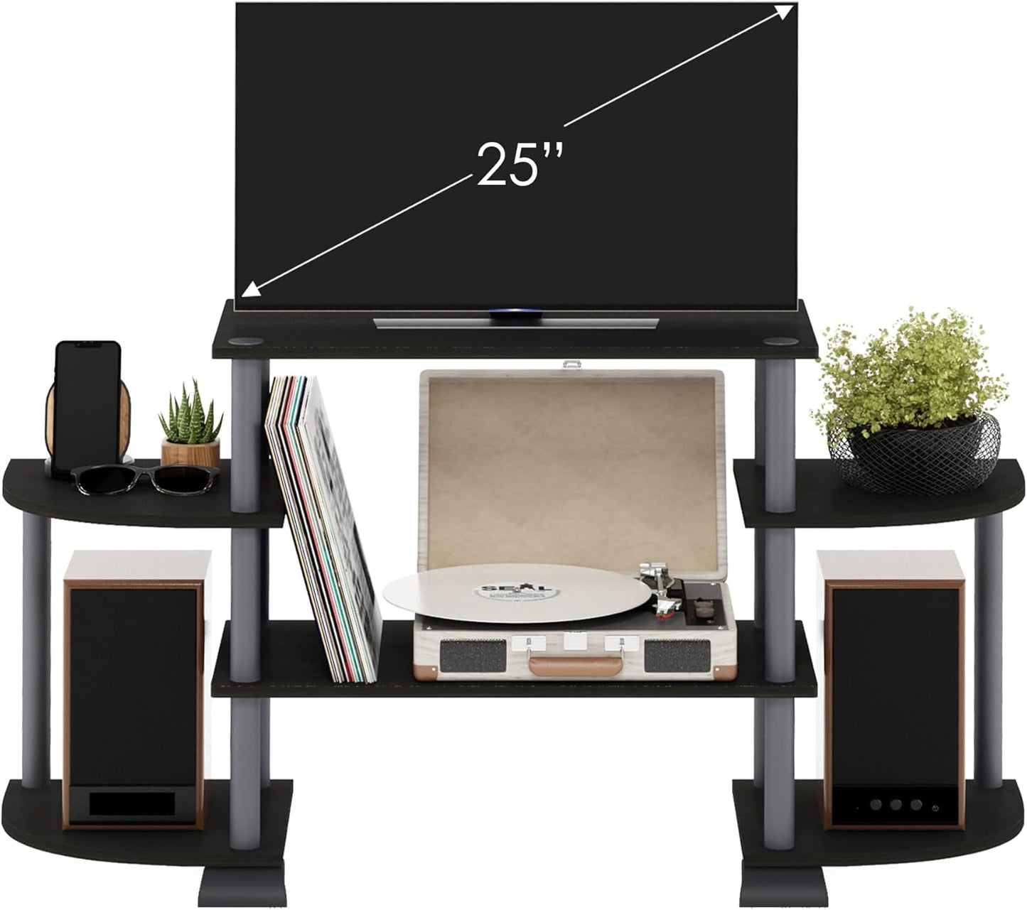 Turn-N-Tube Rounded Corner TV Entertainment Center, Black/Grey