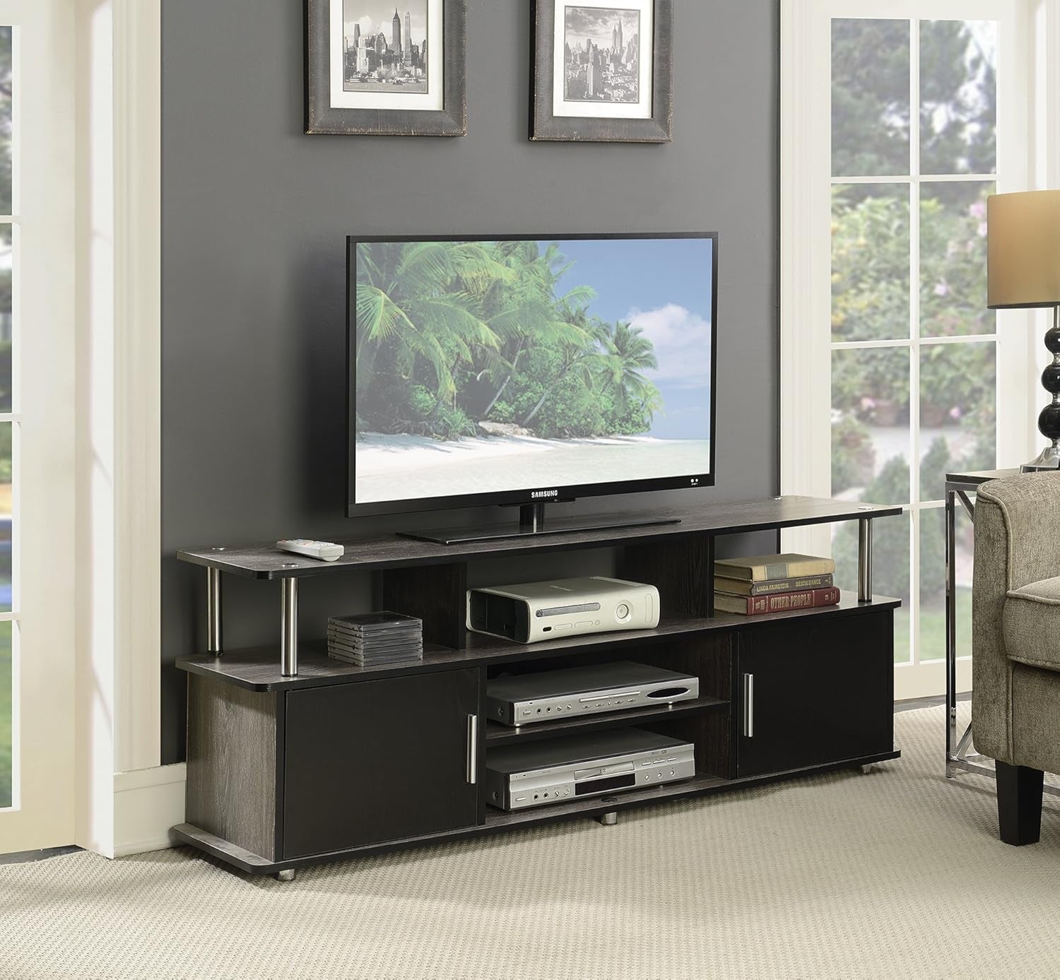 Designs2Go 60" Monterey TV Stand, Weathered Gray / Black