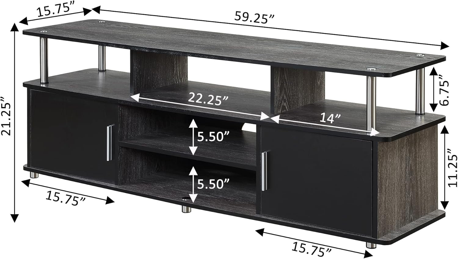 Designs2Go 60" Monterey TV Stand, Weathered Gray / Black