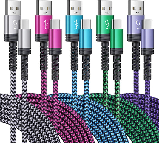 USB C Cable Samsung Fast Charging for Galaxy S25 S24 Ultra A56 A16 A15 A55 A36 A35 A14 A13 5G Fold6 Flip6 Iphone 16E 16 15 Pro Max, 5Pack 6FT Braided Android Auto Car USB a to Type C Fast Charger Cord